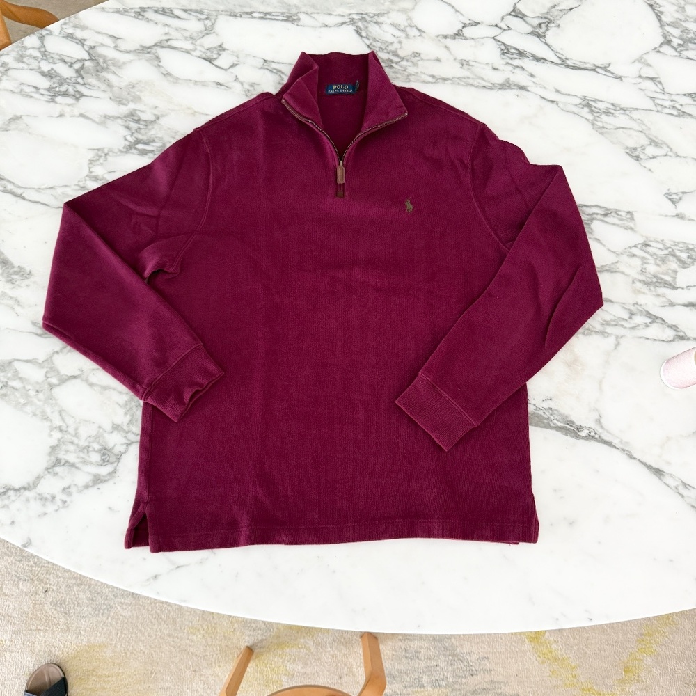 Polo Ralph Lauren‎ Maroon Cotton Men's Pullover Sweater with half Zip, Large